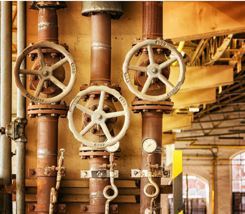 Industrial valve system inside a factory