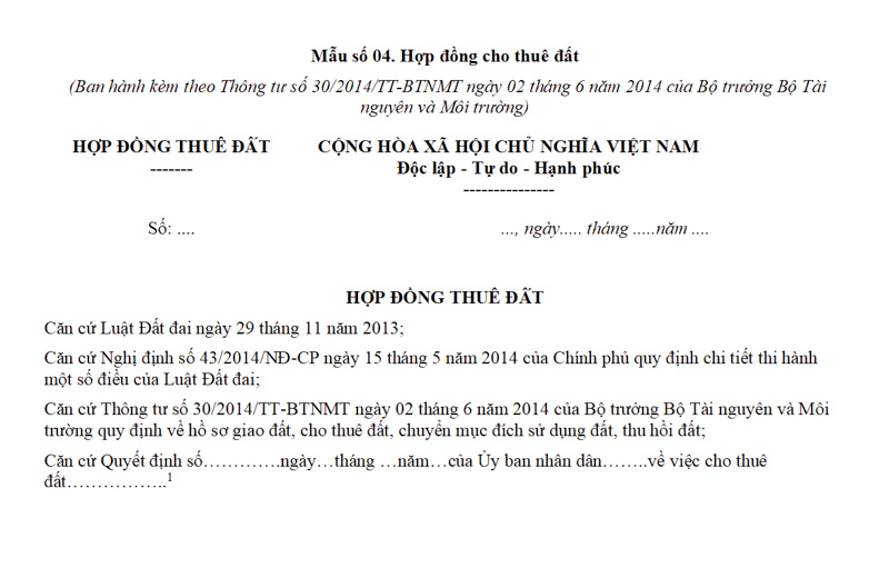 Hợp đồng cho thuê đất